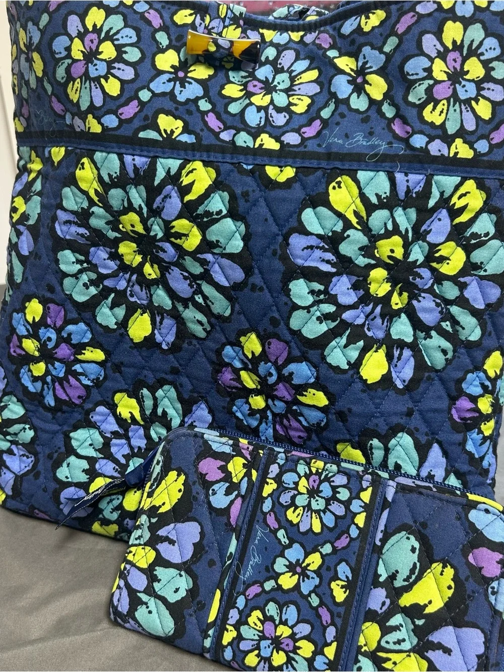 Vera Bradley Indigo Pop Handbag Tote Bag & Wallet - 2012 retired Colorful
